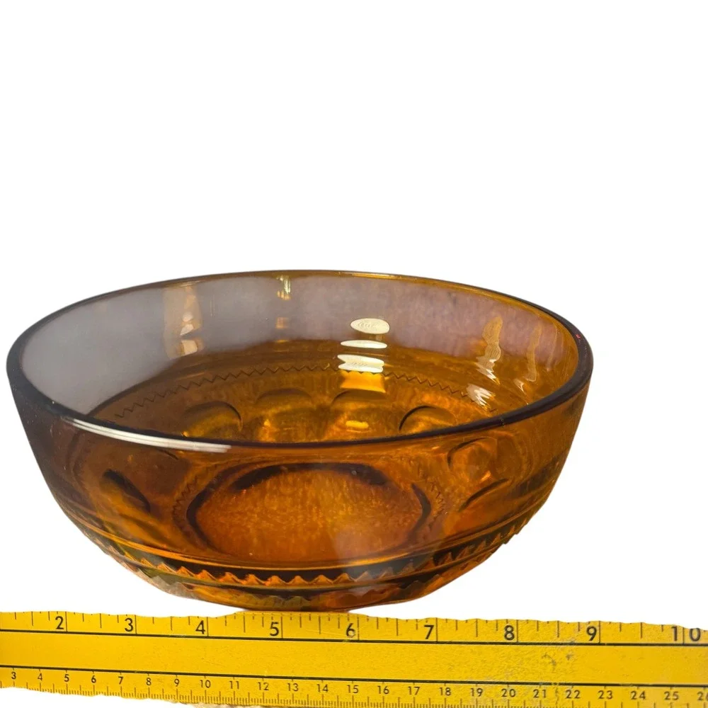 Vintage Amber King's Crown Thumbprint Glass Bowl Embossed Pattern Serving‎ Dish